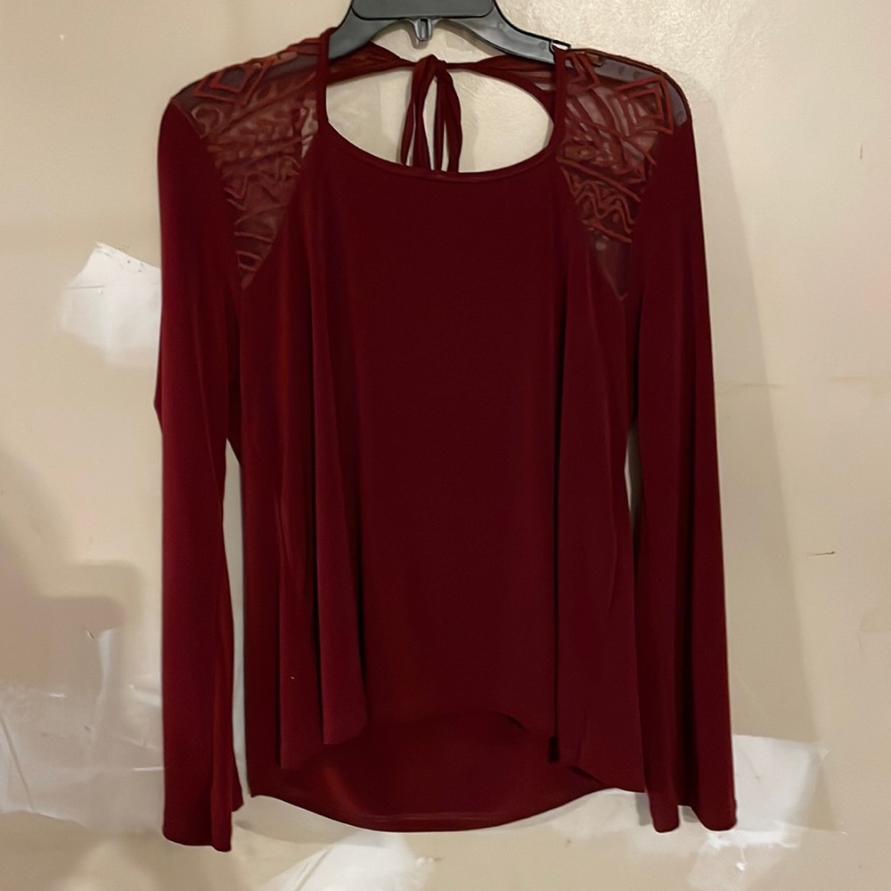 Lace, red shirt w/ tie back